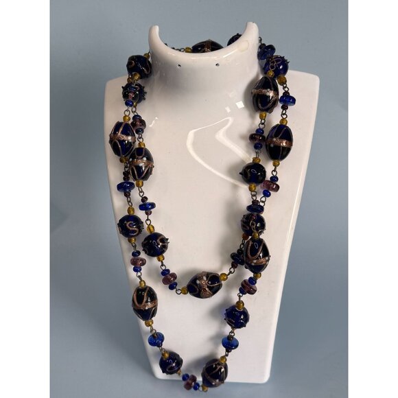 Vintage Venetian Glass Wedding Cake Lampwork Murano Bead Necklace 32" - Picture 9 of 9